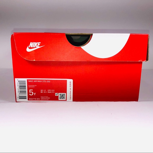 Nike Air Max 270 GS Triple Black Athletic Sneakers - Picture 9 of 9